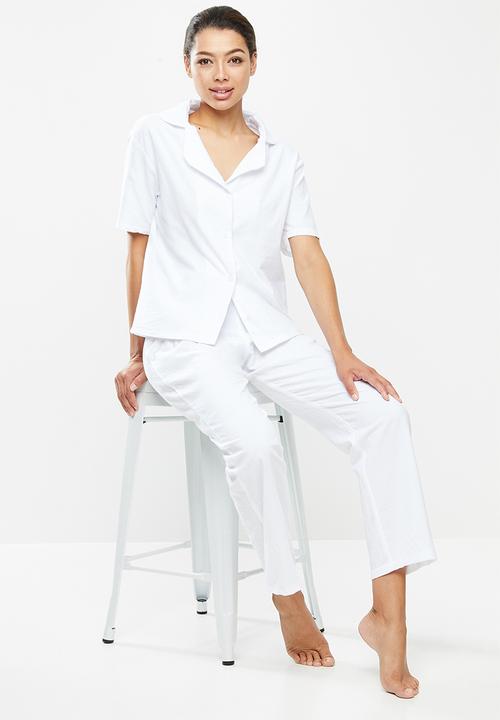 Superbalist - 100% Cotton sleep shirt & pants set - white