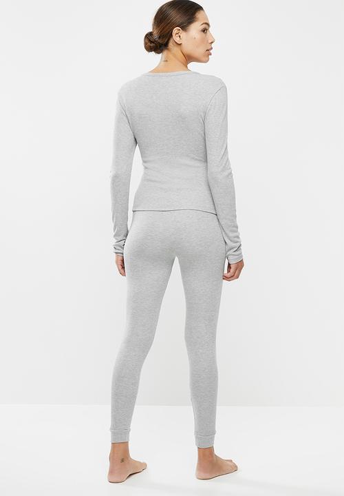 Missguided - Rib button up long sleeve legging lounge set - grey