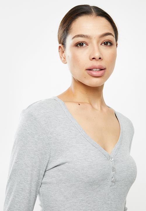 Missguided - Rib button up long sleeve legging lounge set - grey