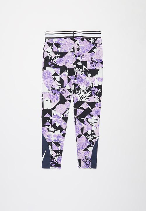 Nike - Nike girls tokyo floral all over print legging - purple & navy 