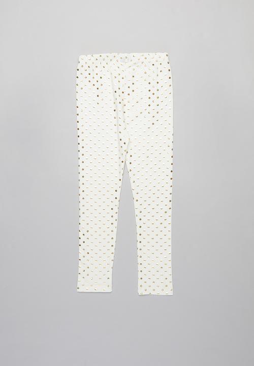 Pop Candy - Girls polka dot leggings - white & gold