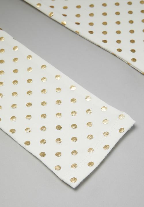 Pop Candy - Girls polka dot leggings - white & gold