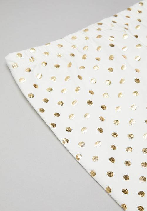 Pop Candy - Girls polka dot leggings - white & gold