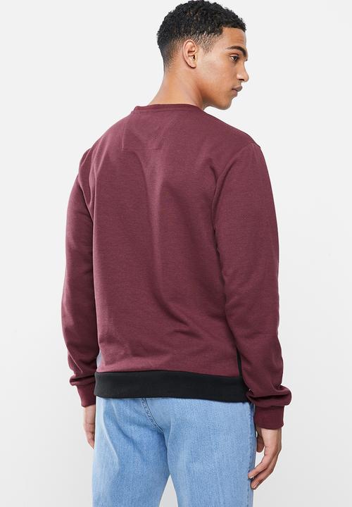 Lonsdale - Block check logo crew - burgundy & black