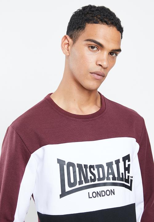 Lonsdale - Block check logo crew - burgundy & black