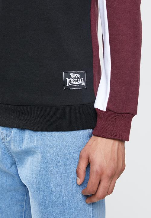 Lonsdale - Block check logo crew - burgundy & black