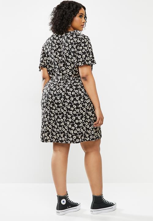 Blake - Button down mini dress - black & ivory floral