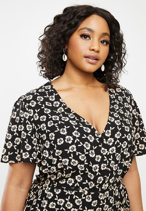 Blake - Button down mini dress - black & ivory floral