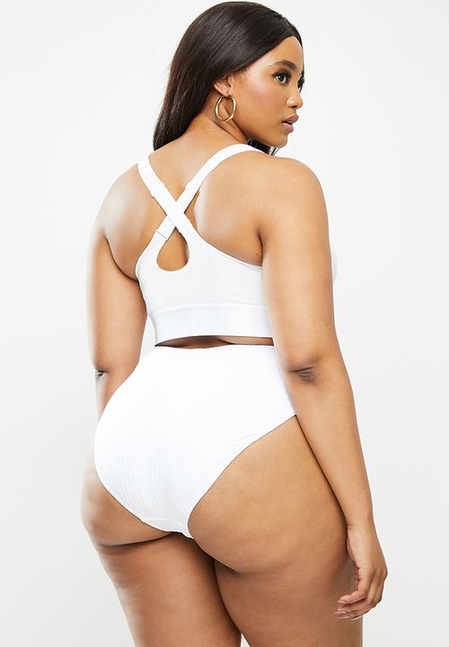 Cotton On - Curve high waisted full bikini bottom - white rib
