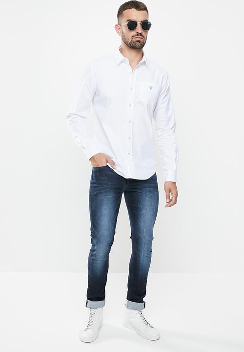 GUESS - Long sleeve guess core poplin shirt - white