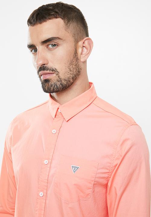 GUESS - Paul poplin one pocket shirt - coral