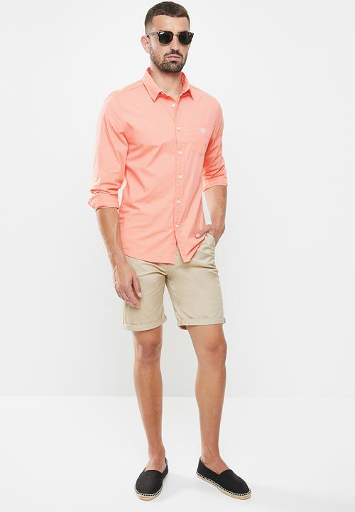 GUESS - Paul poplin one pocket shirt - coral