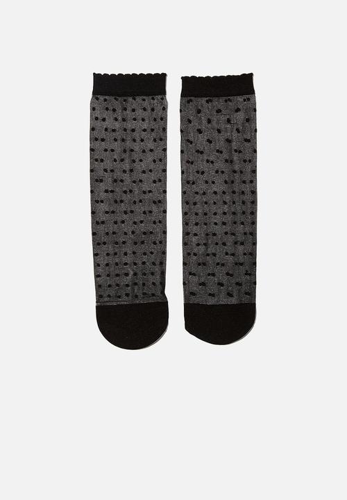 Cotton On - Spot sheer sock - black