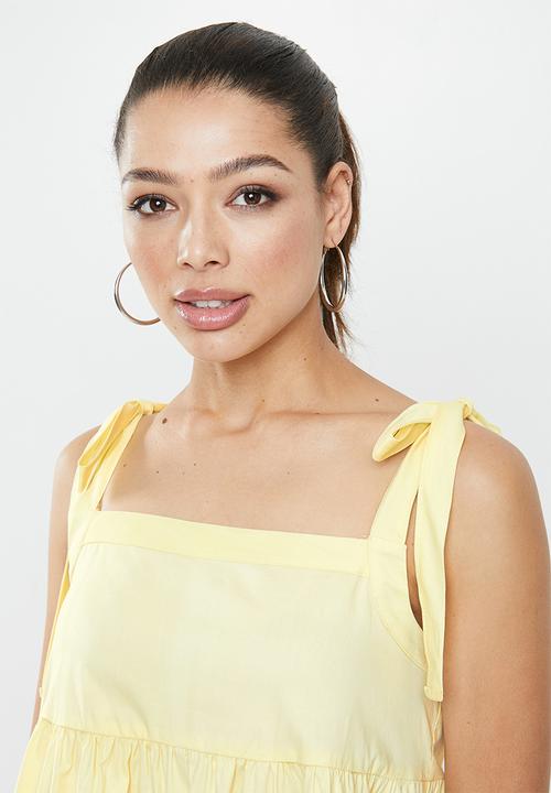 Blake - Tie sleeve poplin tiered mini dress - lemon