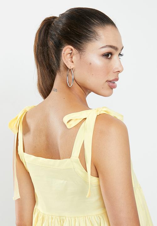 Blake - Tie sleeve poplin tiered mini dress - lemon