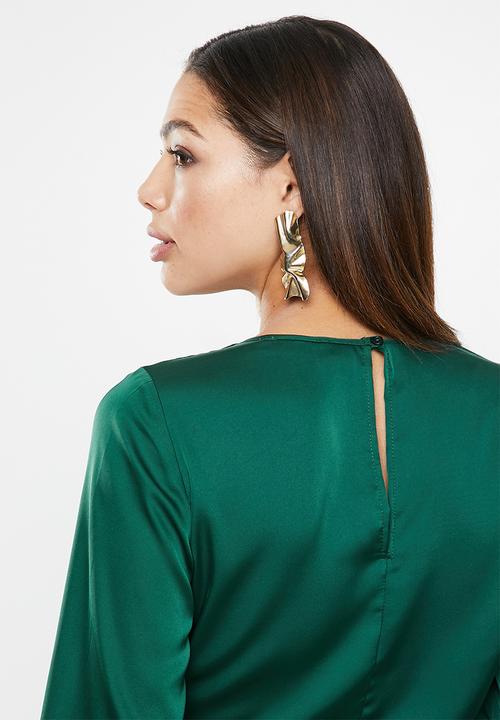 VELVET - Wrap front blouse with balloon sleeve - bottle green