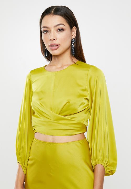 VELVET - Wrap front blouse with balloon sleeve - lime