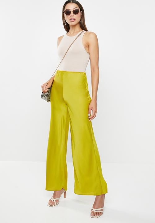 VELVET - Satin pull on wide leg pants - lime