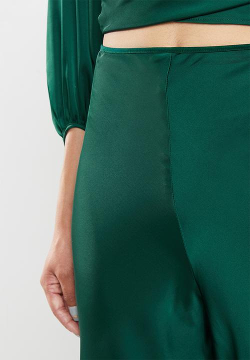 VELVET - Satin pull on wide leg pants - bottle green
