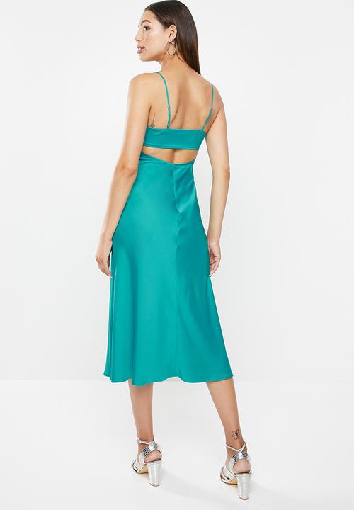 VELVET - Strappy backless bias satin midi dress - teal