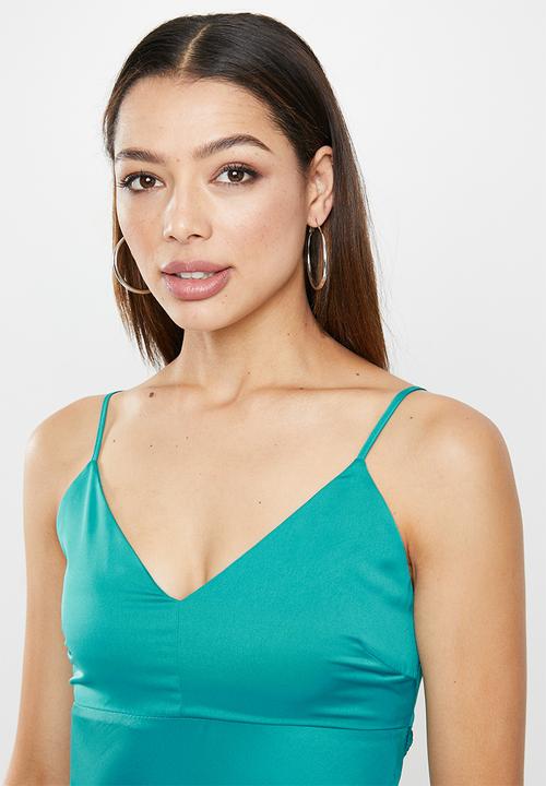 VELVET - Strappy backless bias satin midi dress - teal