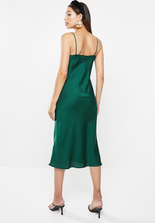 VELVET - Satin cowl slip midi dress - bottle green