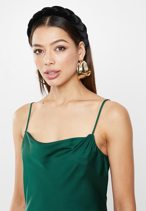 VELVET - Satin cowl slip midi dress - bottle green