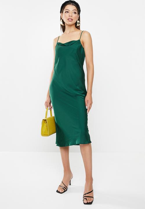 VELVET - Satin cowl slip midi dress - bottle green