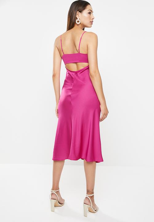 VELVET - Strappy backless bias satin midi dress - mulberry