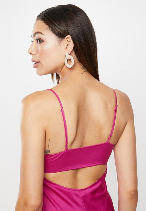 VELVET - Strappy backless bias satin midi dress - mulberry