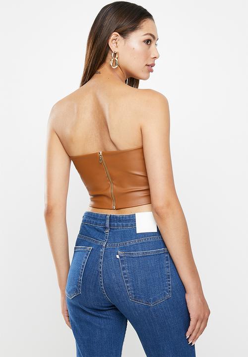 VELVET - Pu wrap tuck cropped bandeau - tan