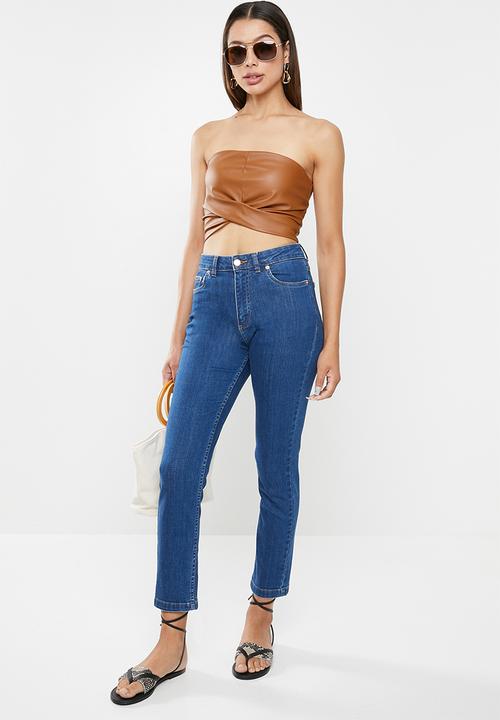 VELVET - Pu wrap tuck cropped bandeau - tan