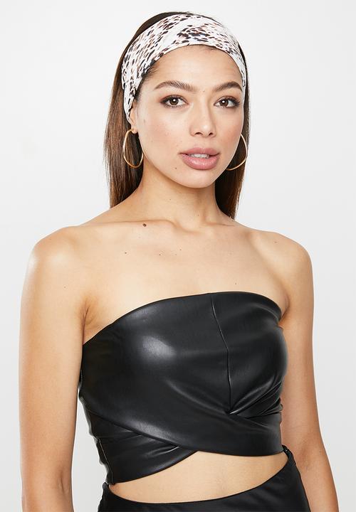 VELVET - Pu wrap tuck cropped bandeau - black