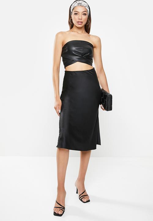 VELVET - Pu wrap tuck cropped bandeau - black