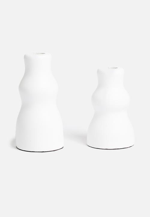 Sixth Floor - Nora wooden candle holder set - white