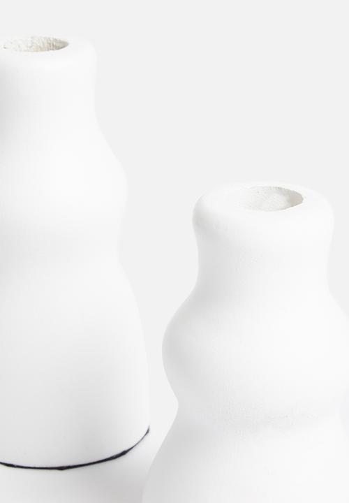 Sixth Floor - Nora wooden candle holder set - white