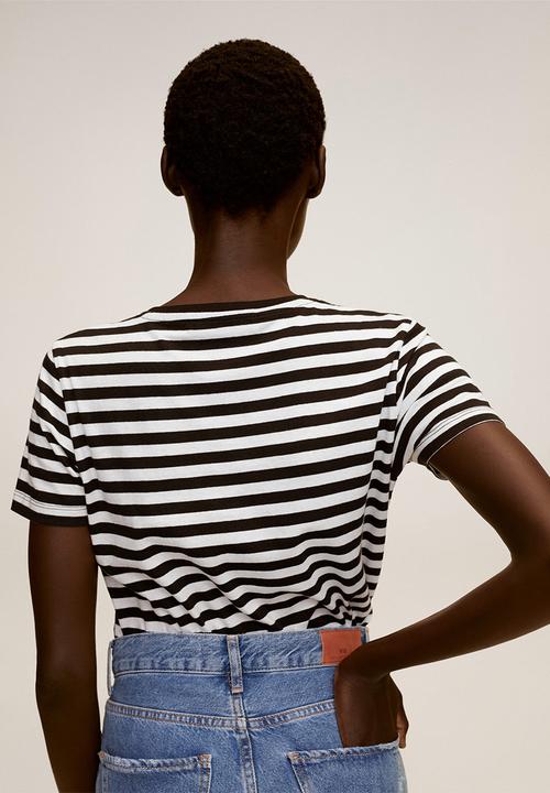 MANGO - T-shirt pschalo - white & black 