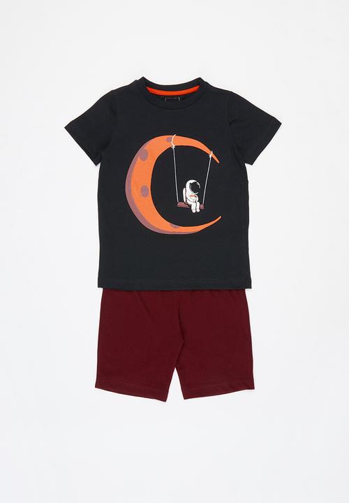Pop Candy - 2 Pack short tee & shorts pj set - black