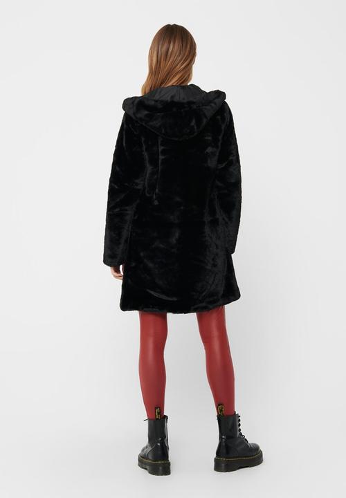Jacqueline de Yong - Long faux fur hood jacket - black