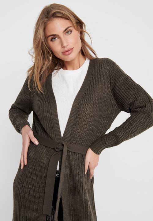 Jacqueline de Yong - Gurli long sleeve belt cardigan knit - brown