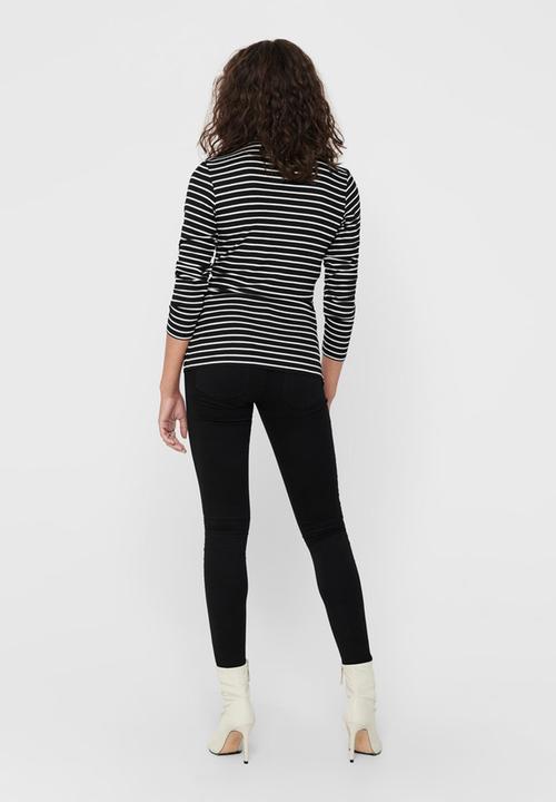 Jacqueline de Yong - Camini long sleeve roll neck top - black & white 