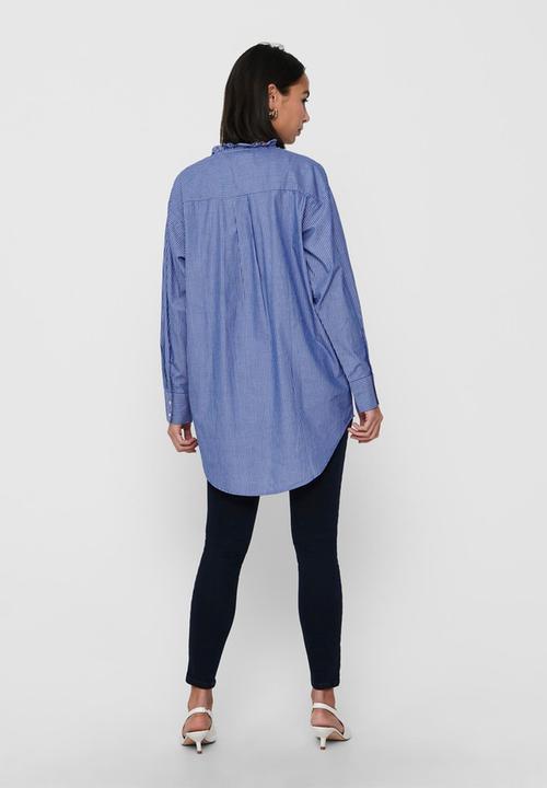 Jacqueline de Yong - Bubble life long sleeve frill long shirt wvn - blue