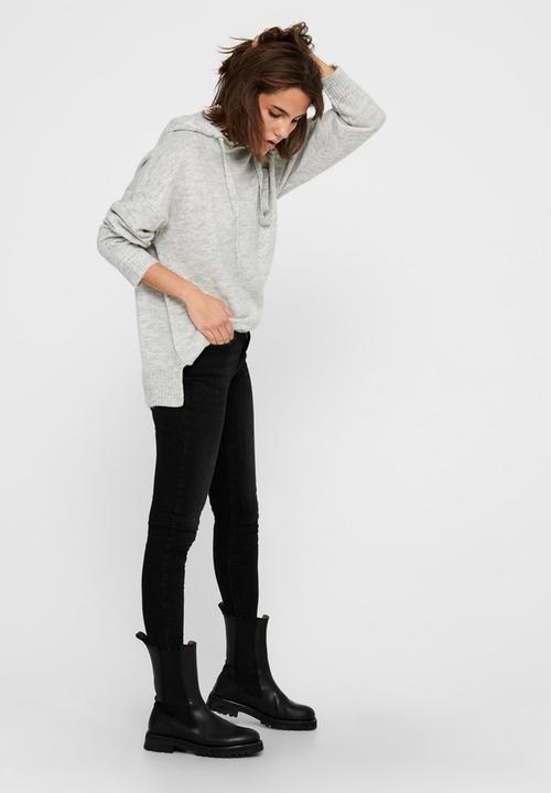 Jacqueline de Yong - Elanor  long sleeve hood pullover knit - grey