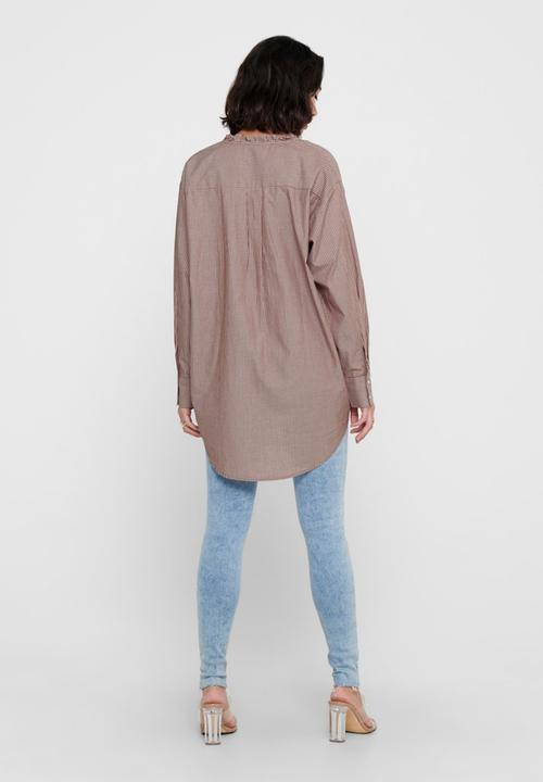 Jacqueline de Yong - Bubble life long sleeve frill long shirt wvn - brown