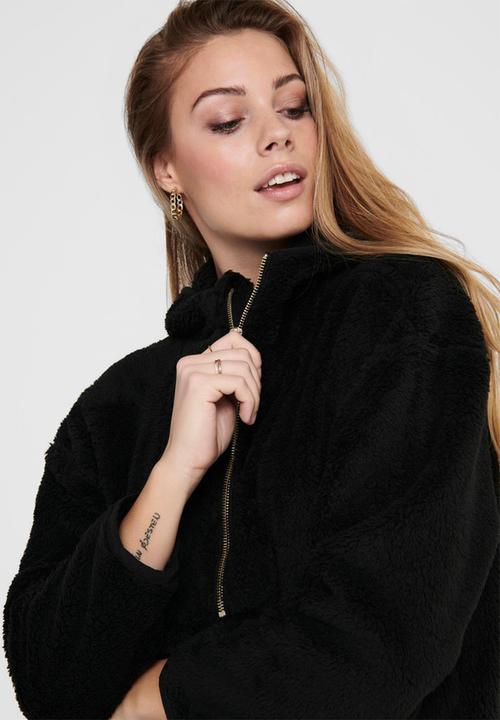 ONLY - Henrietta long sleeve long half zip teddy - black