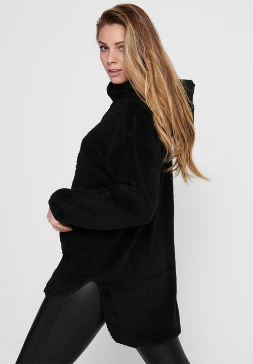 ONLY - Henrietta long sleeve long half zip teddy - black