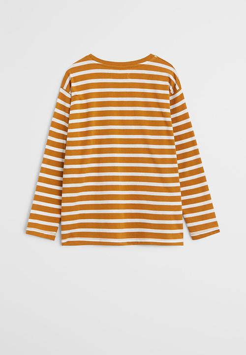 MANGO - Rayas long sleeve tee - brown & white 