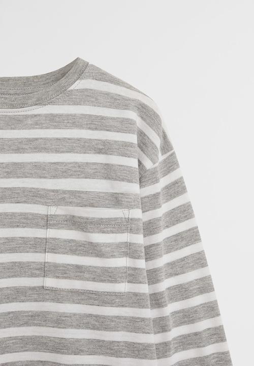 MANGO - Rayas long sleeve tee - grey & white