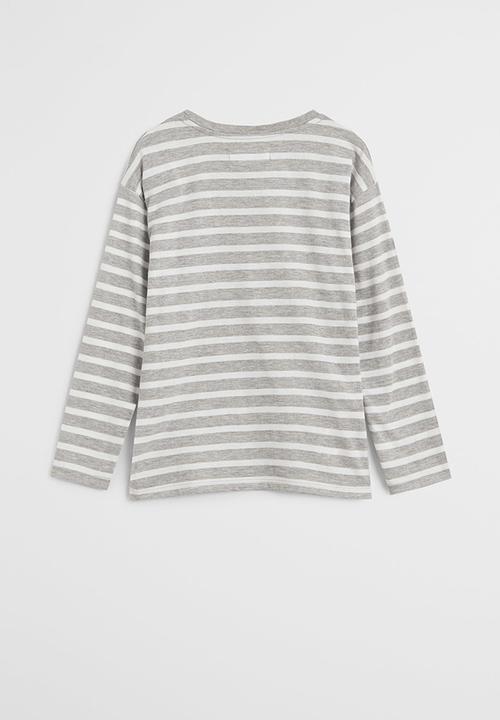 MANGO - Rayas long sleeve tee - grey & white