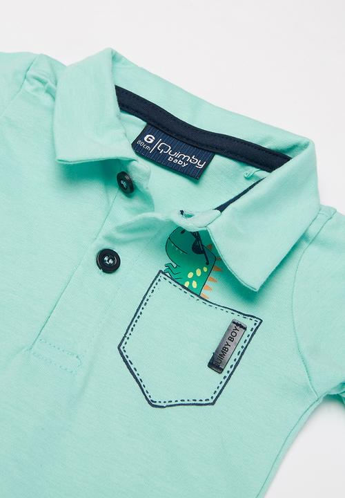 Quimby - Boys golfer & shorts set - light blue & grey 